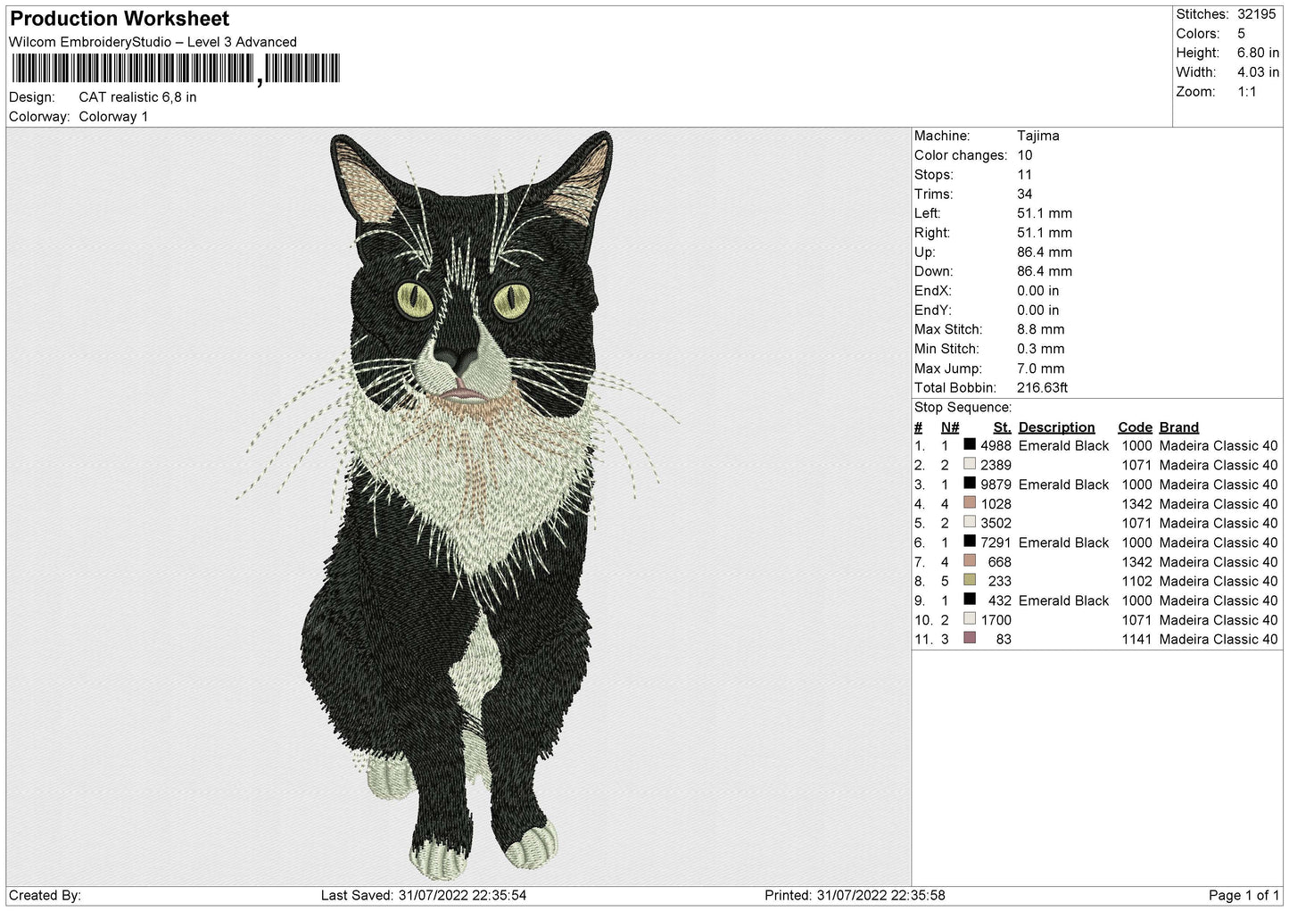 Cat Realistic v4 Embroidery