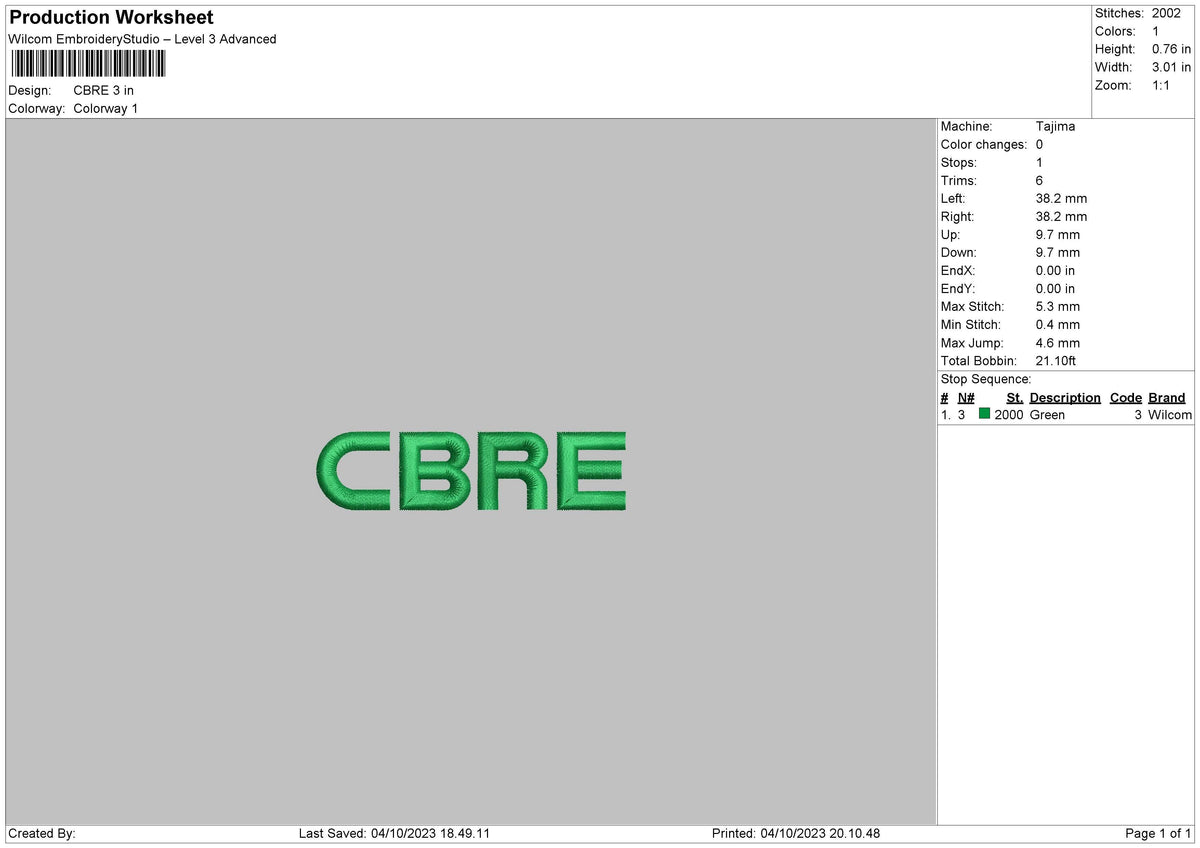 Cbre Embroidery File 6 sizes