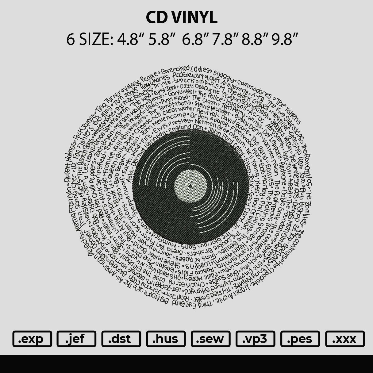 Cd Vinyl Embroidery File 6 sizes