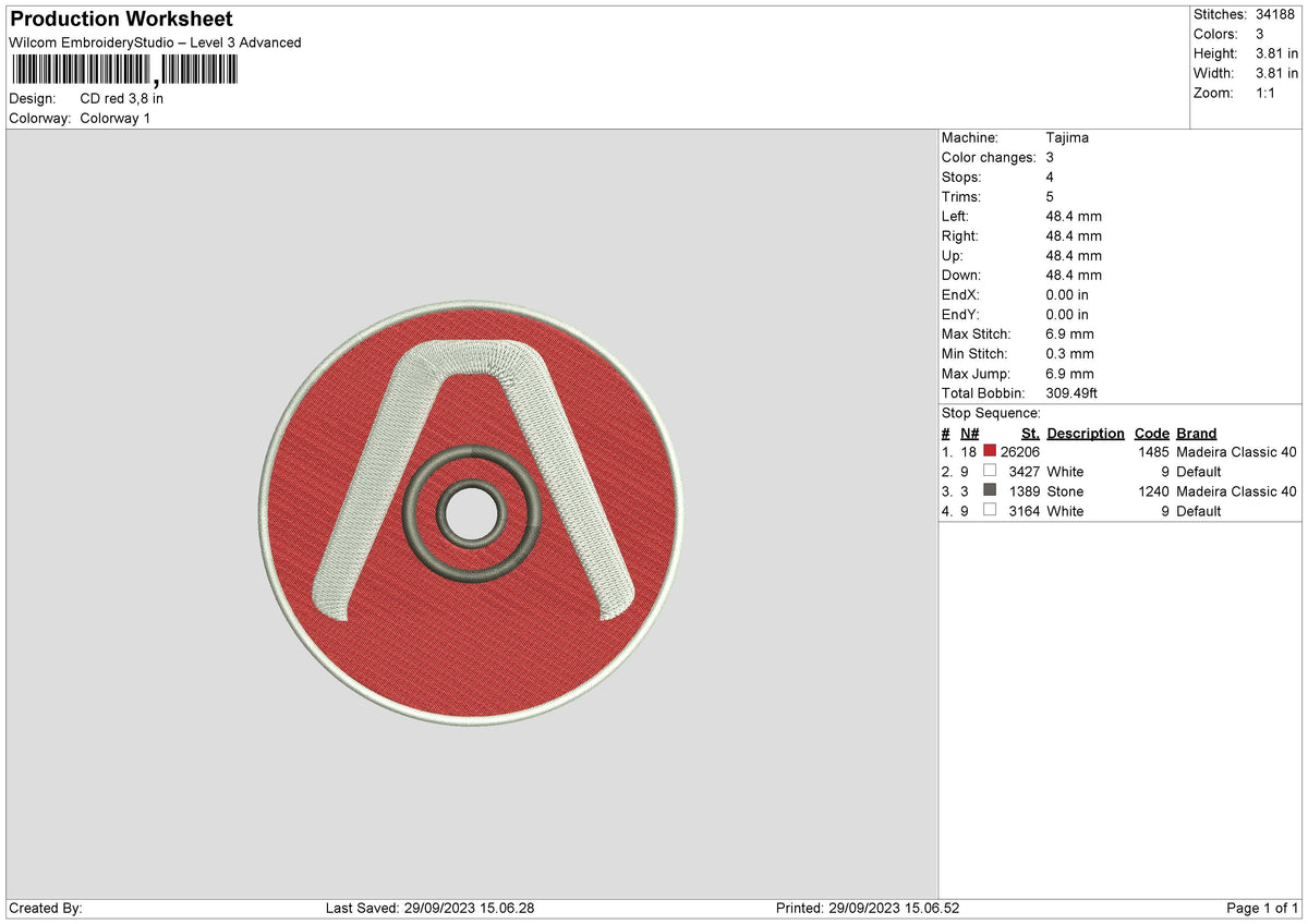 Cd Red Embroidery File 6 sizes