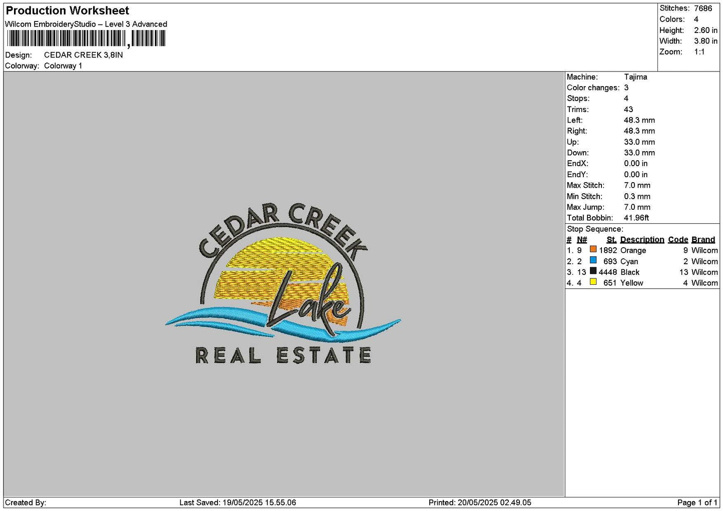 Cedartext Embroidery File 6 sizes