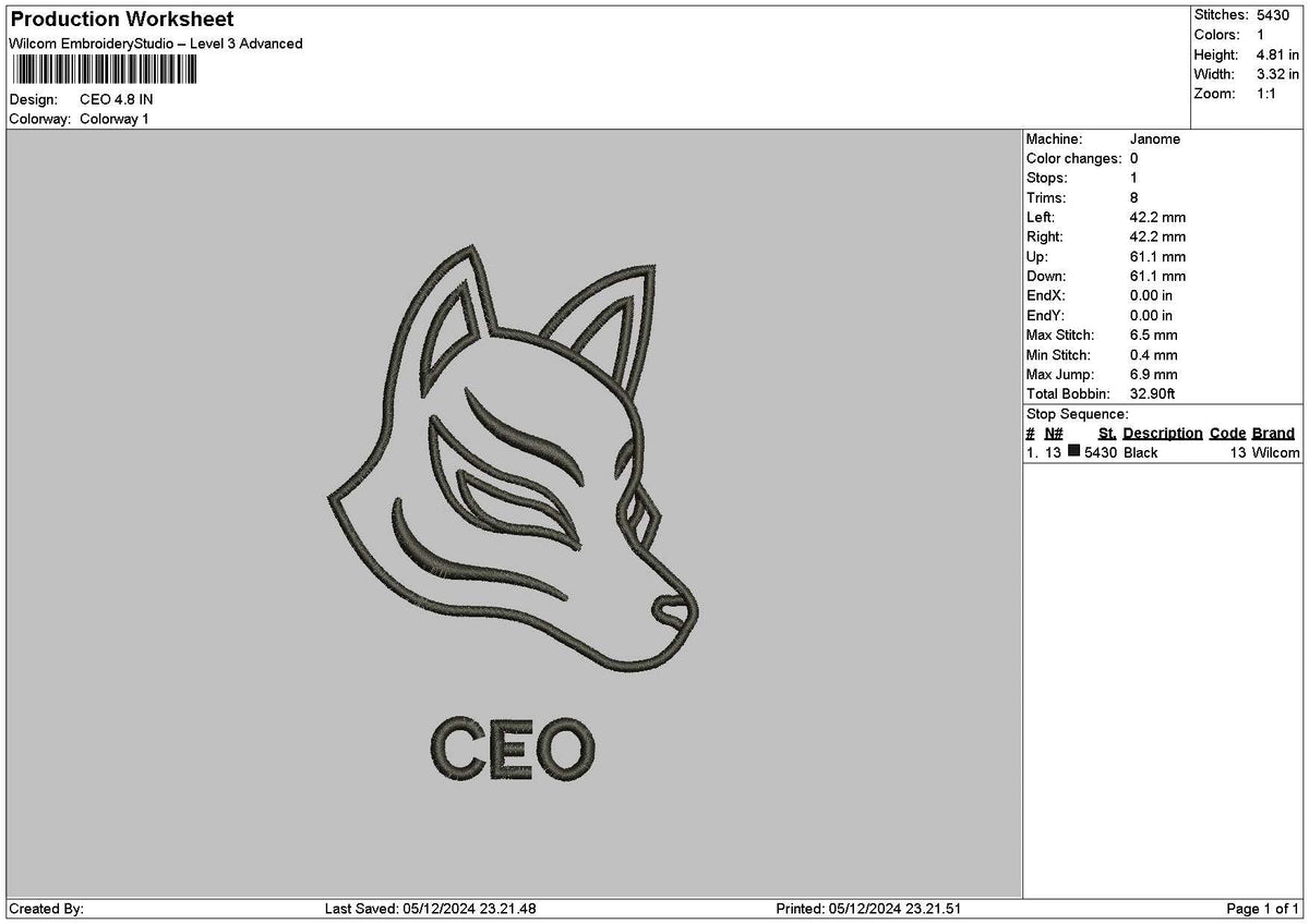Wolf Mask 03 Embroidery File 6 sizes