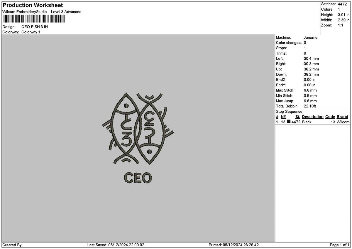 Fish Line 01 Embroidery File 6 sizes