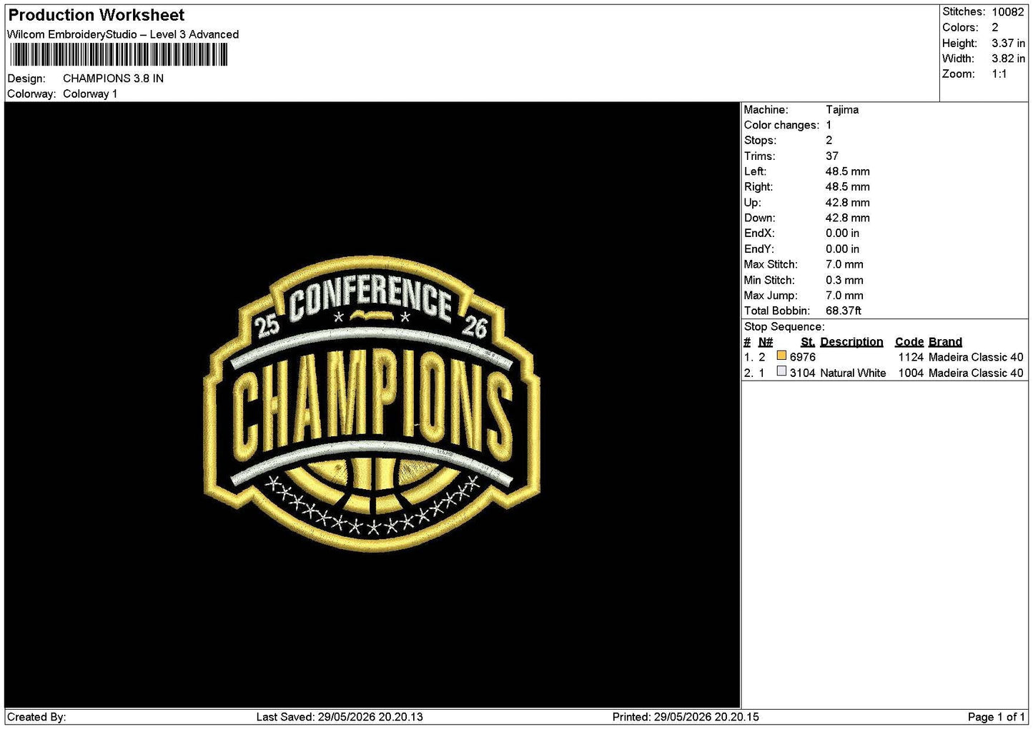 Championstext 2905 Embroidery Machine Design File 6 sizes