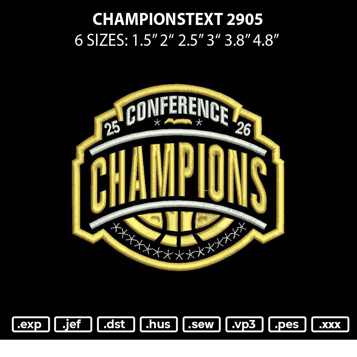 Championstext 2905 Embroidery Machine Design File 6 sizes