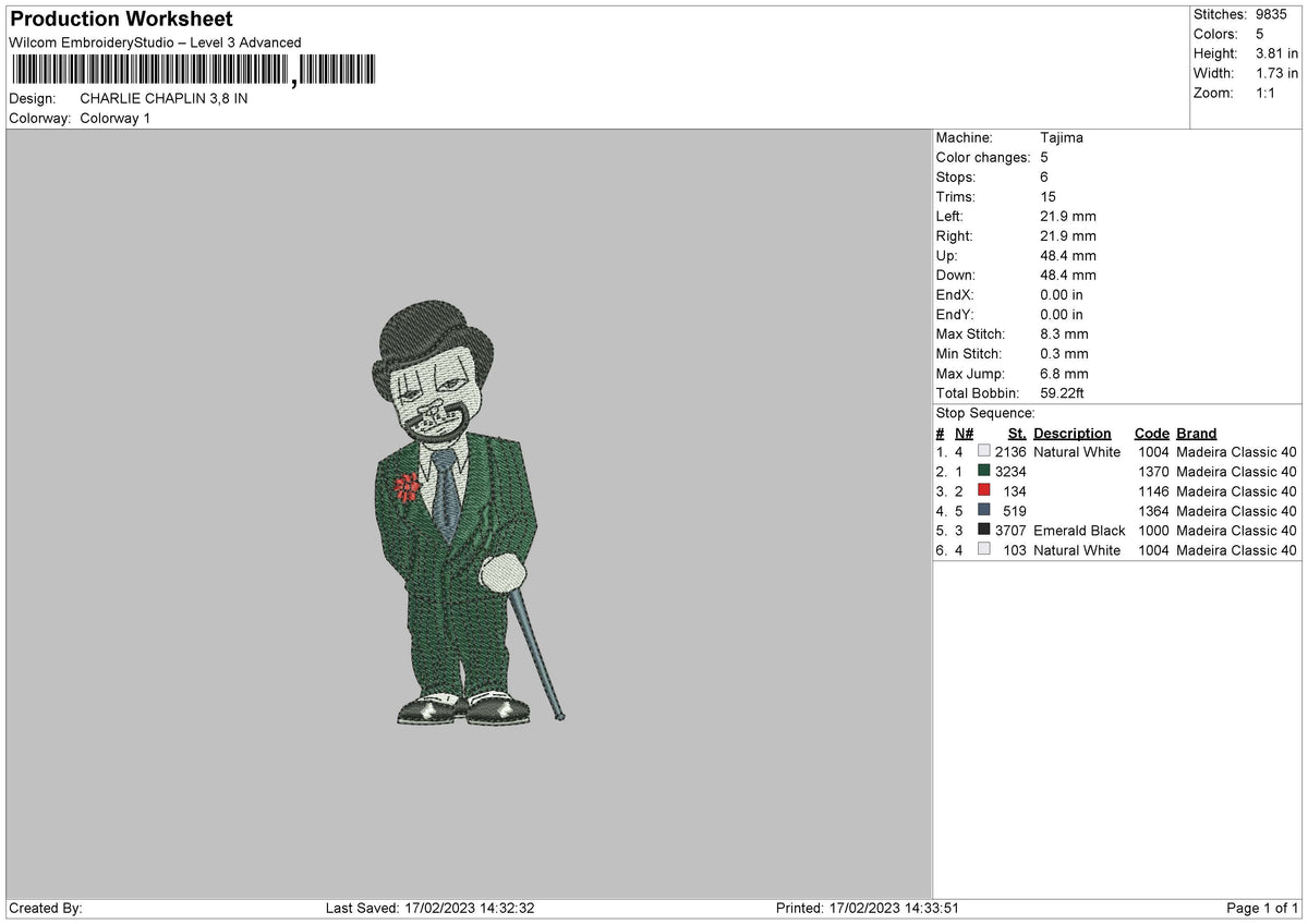 Charlie C Embroidery File 6 sizes