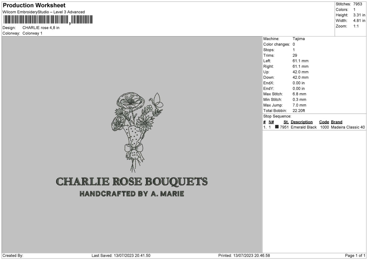 Charlie Rose Embroidery File 6 sizes