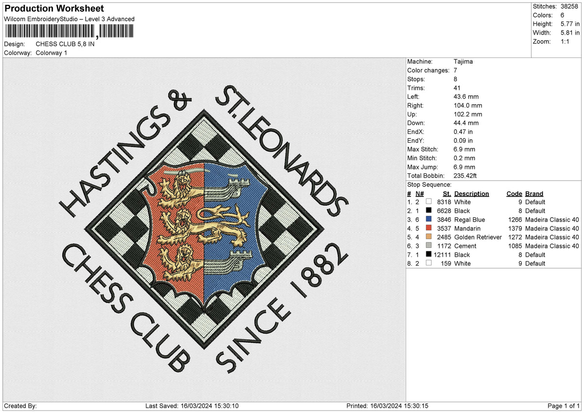 CHESS CLUB Embroidery File 6 size