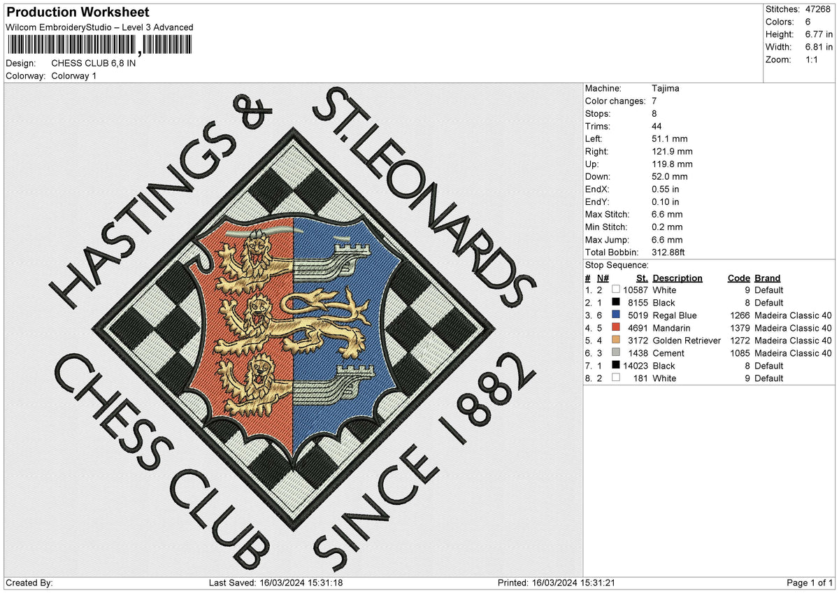 CHESS CLUB Embroidery File 6 size