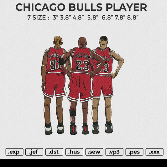 CHICAGO BULLS PLAYER Embroidery File 6 sizes