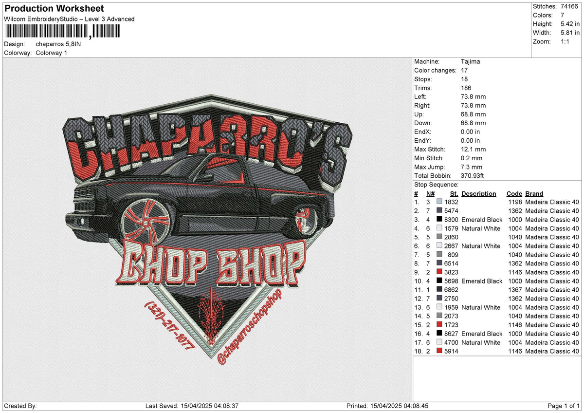 Chaparros Embroidery File 6 size