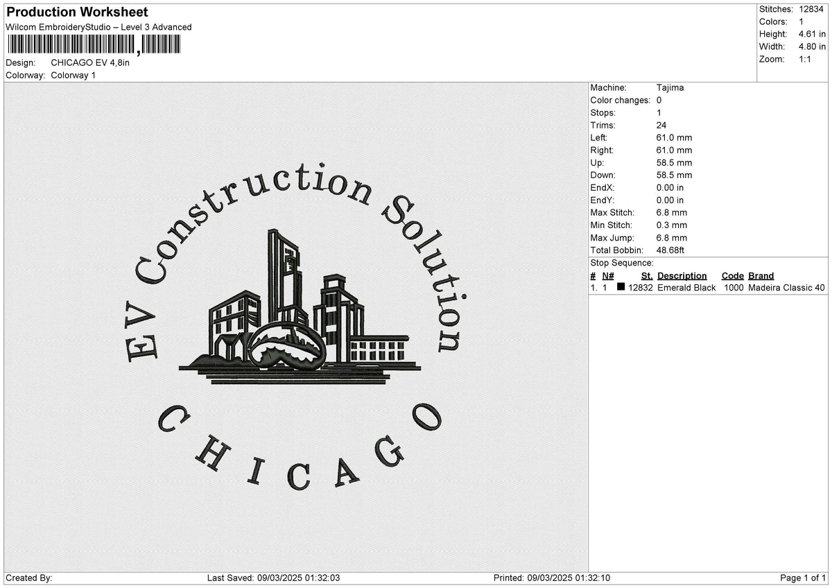 CHICAGO EV Embroidery File 6 size