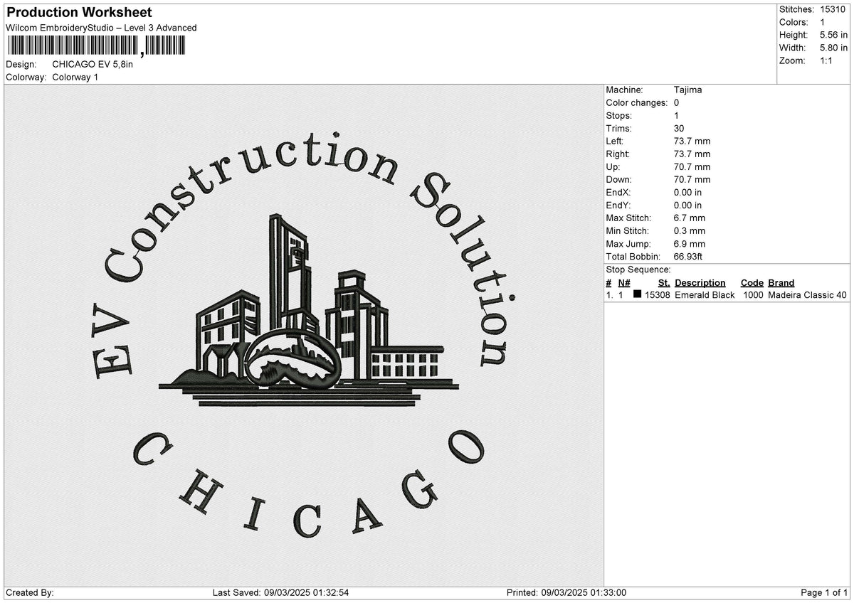 CHICAGO EV Embroidery File 6 size