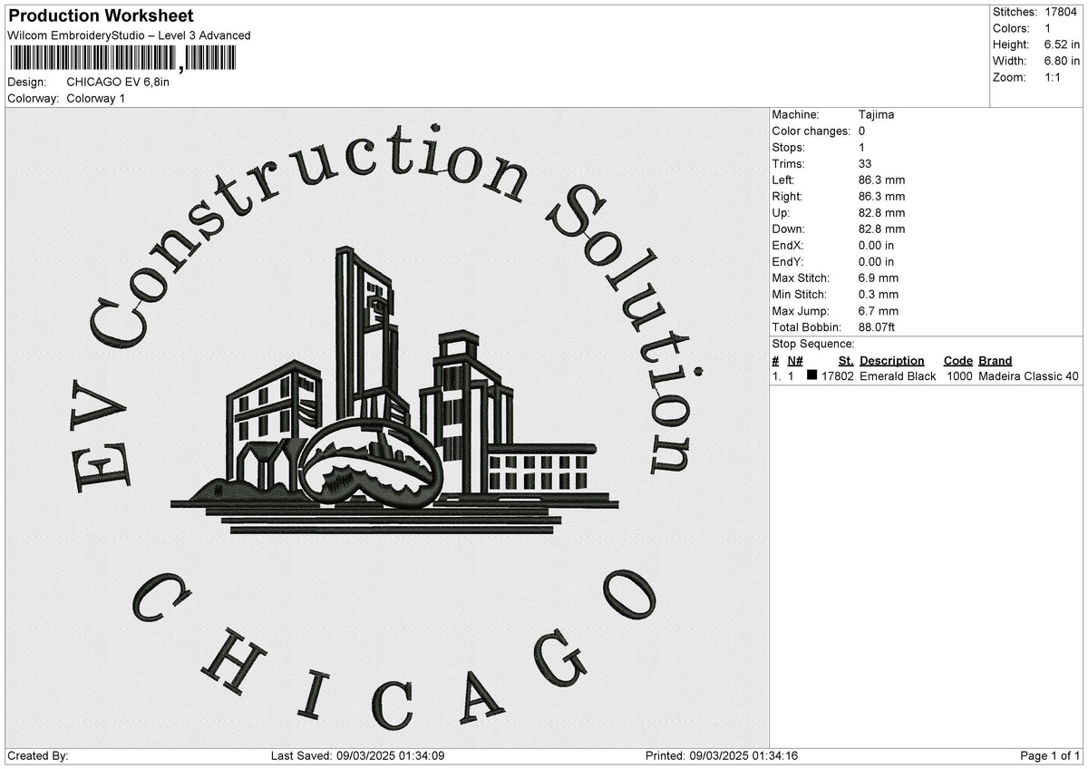 CHICAGO EV Embroidery File 6 size