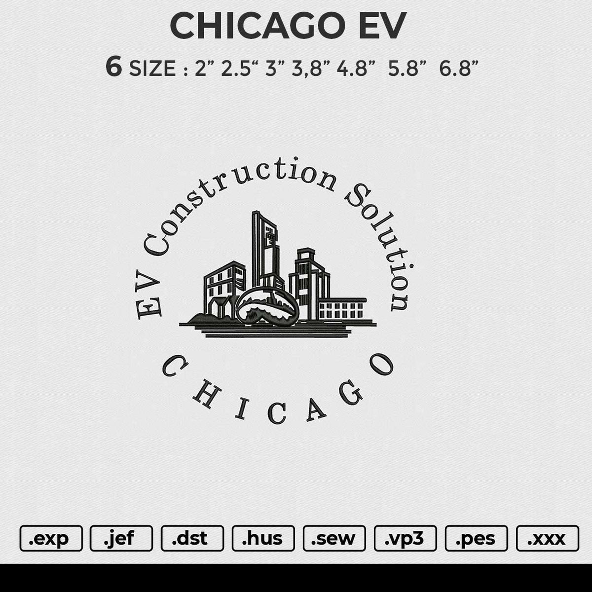 CHICAGO EV Embroidery File 6 size
