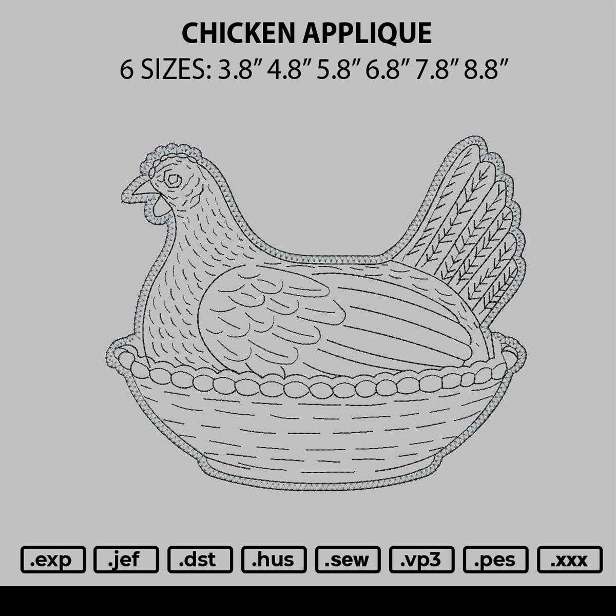 Chicken Applique Embroidery File 6 sizes