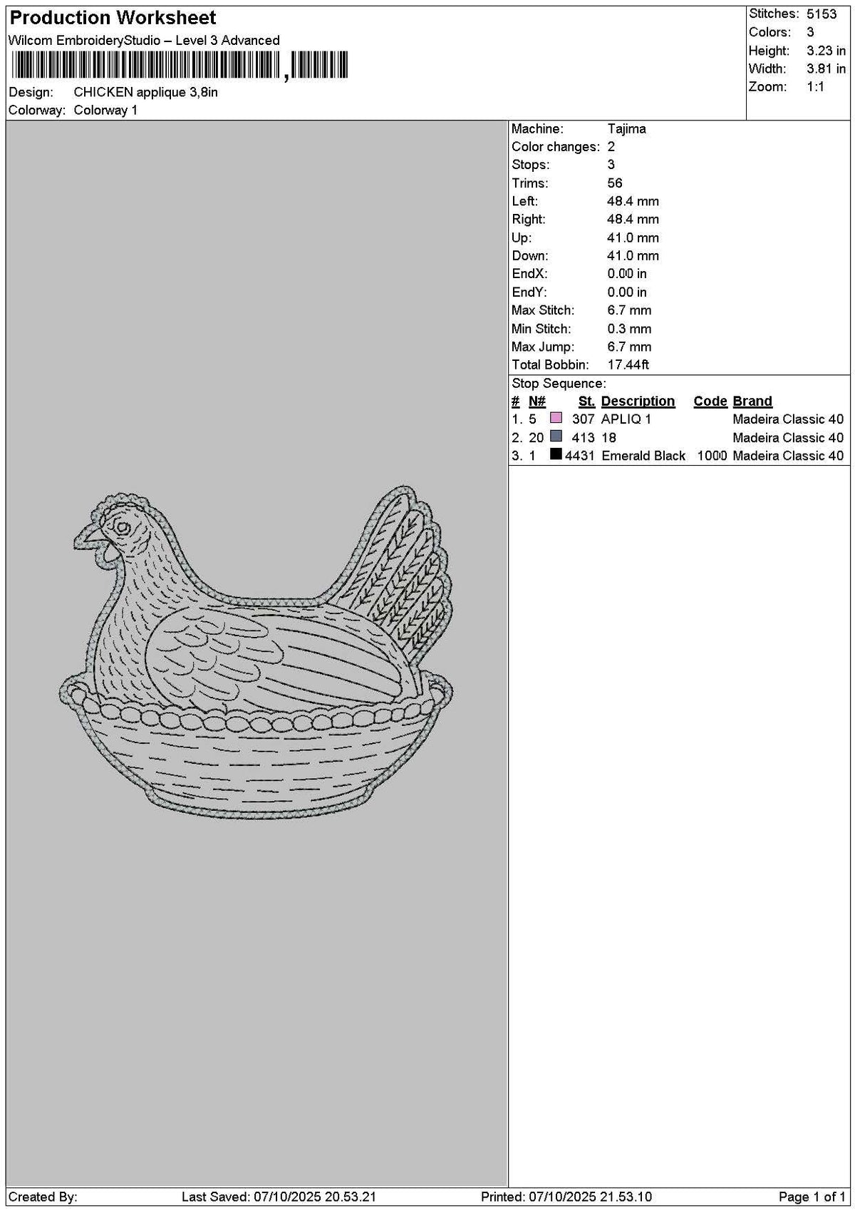 Chicken Applique Embroidery File 6 sizes