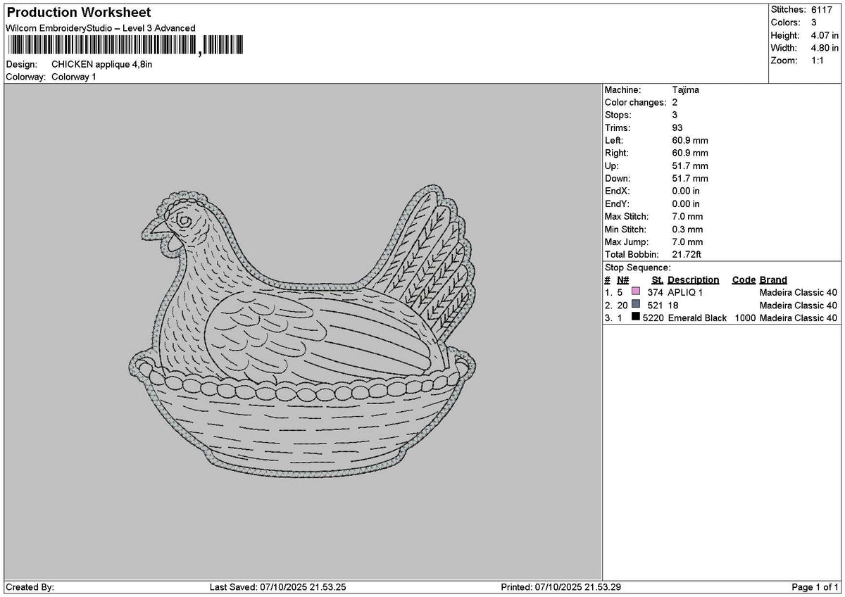 Chicken Applique Embroidery File 6 sizes