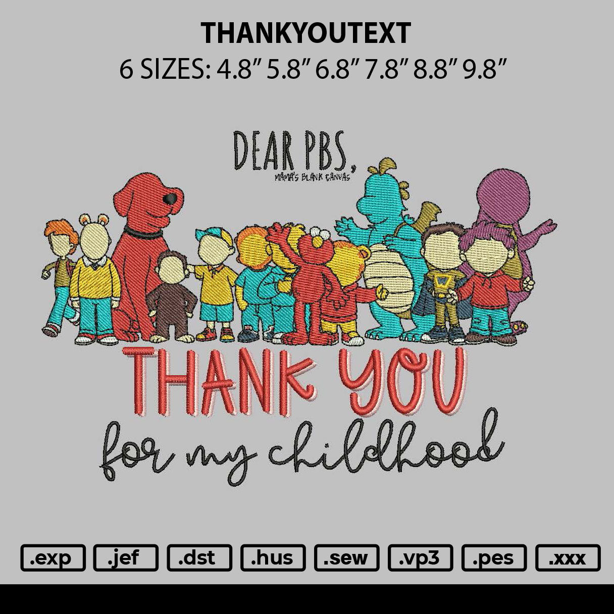 Thankyoutext Embroidery File 6 sizes