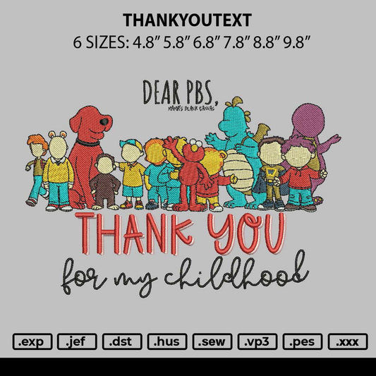 Thankyoutext Embroidery File 6 sizes
