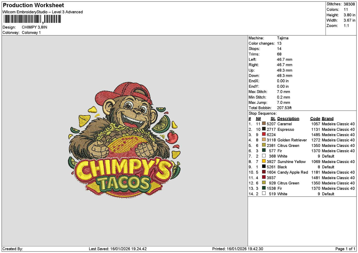 Tacostext 1601 Embroidery File 6 sizes