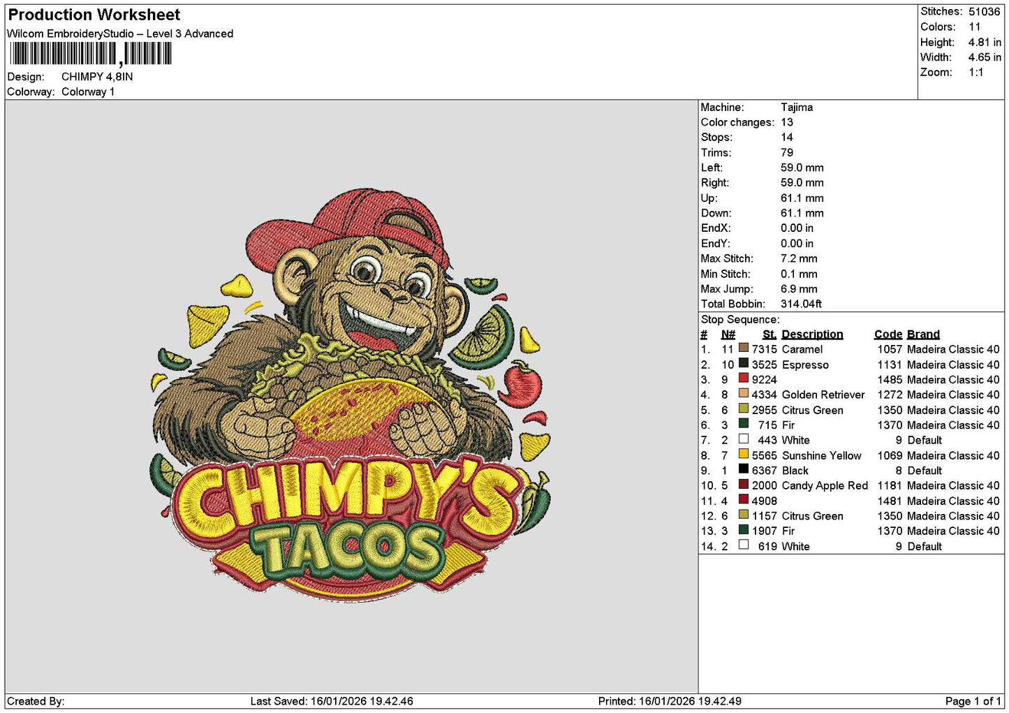 Tacostext 1601 Embroidery File 6 sizes