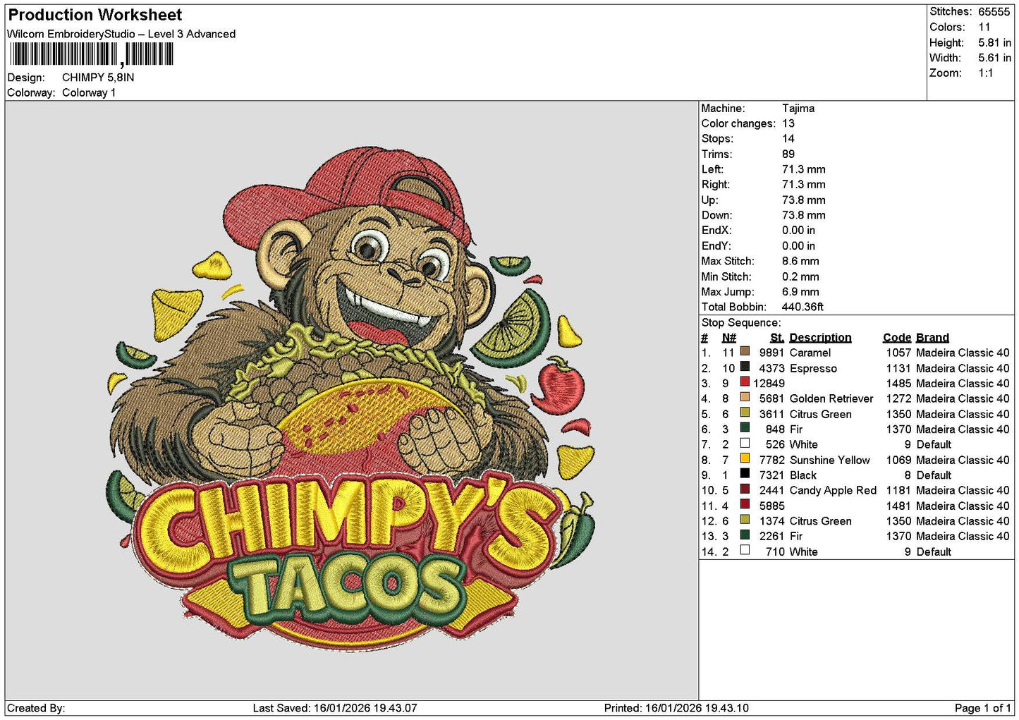 Tacostext 1601 Embroidery File 6 sizes
