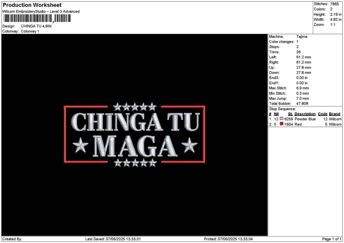 Chingatext Embroidery File 6 sizes