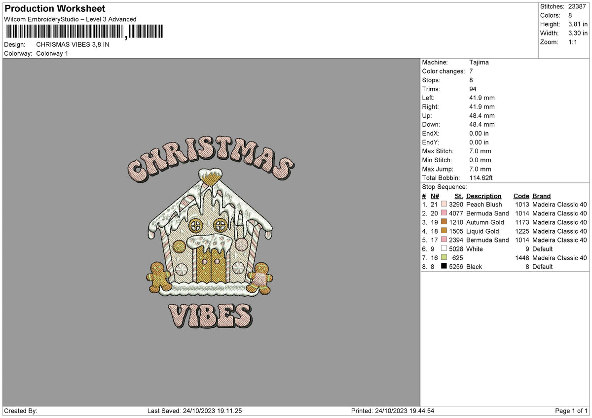Xmas House Embroidery File 6 sizes
