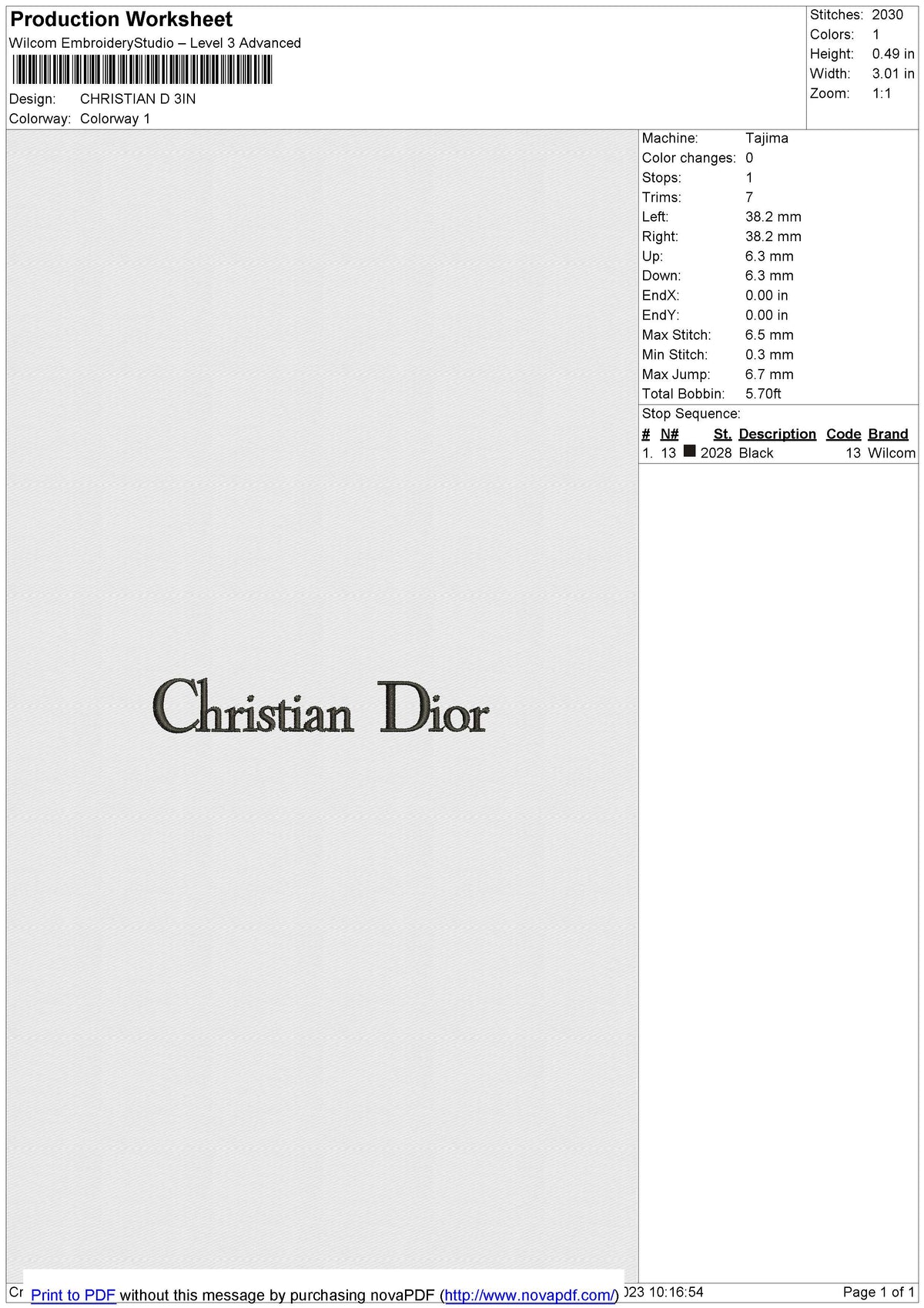 CHRISTIAN D Embroidery File 6 size