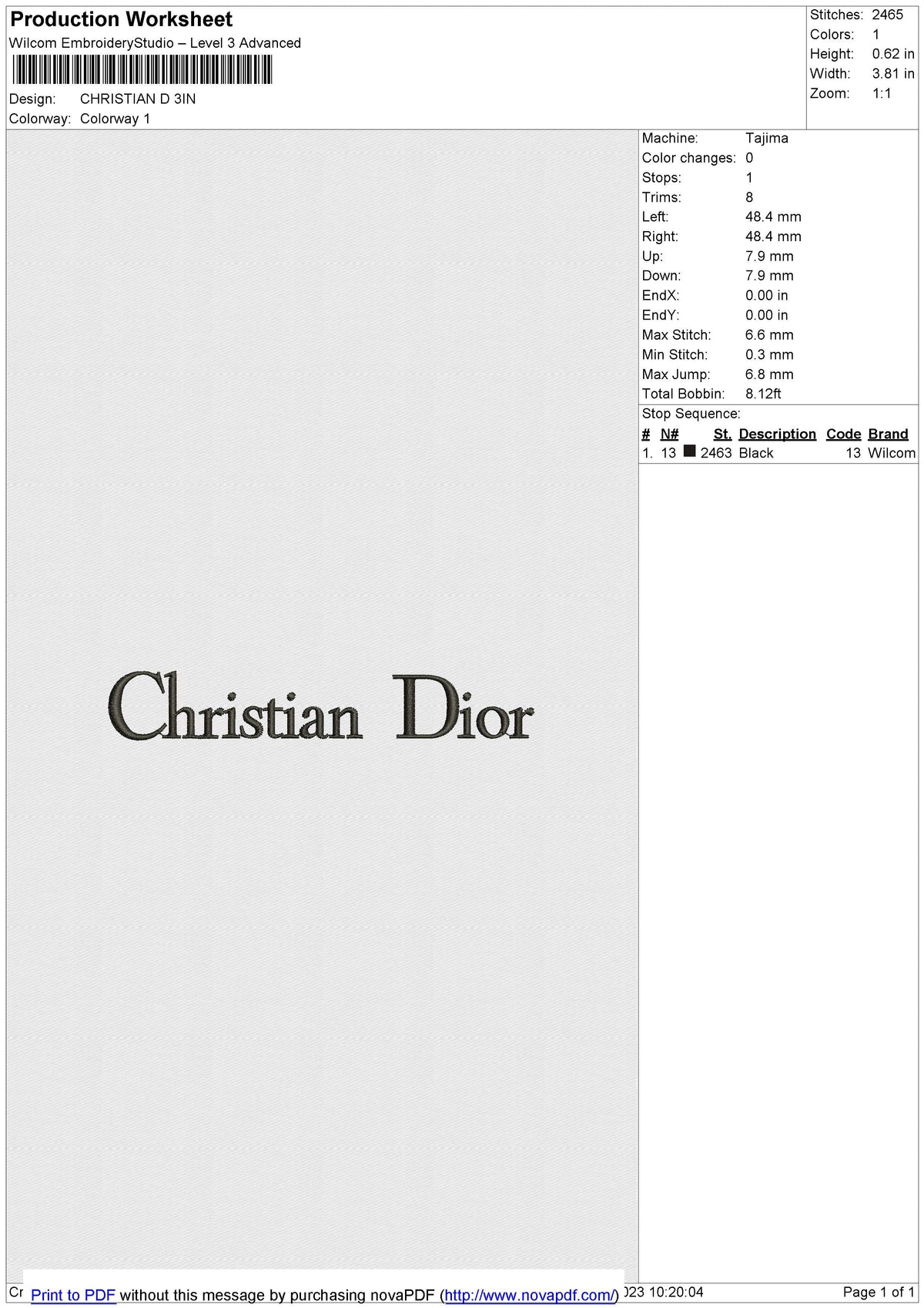 CHRISTIAN D Embroidery File 6 size