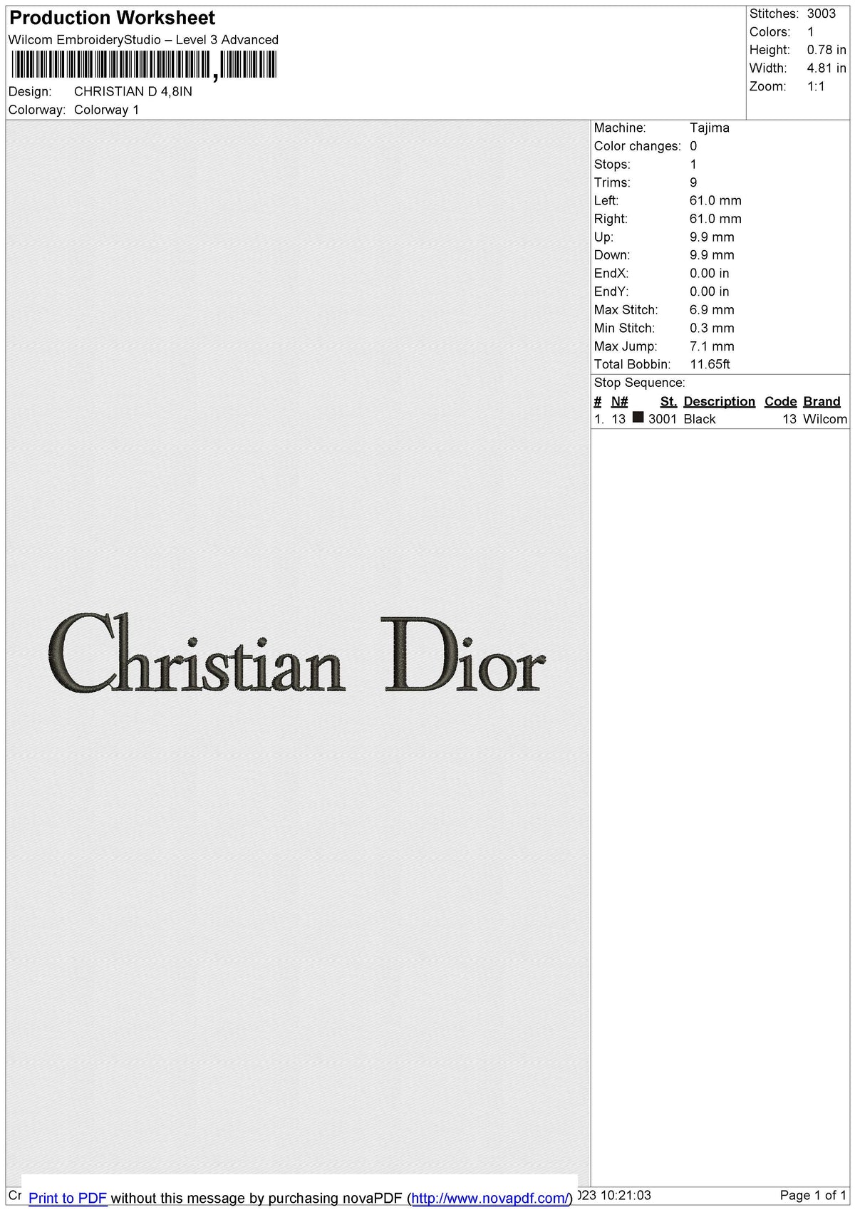 CHRISTIAN D Embroidery File 6 size