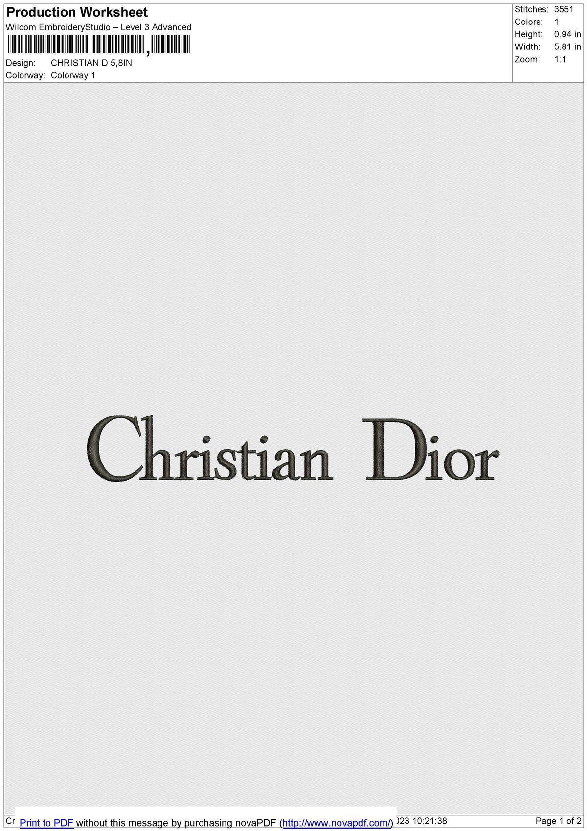 CHRISTIAN D Embroidery File 6 size