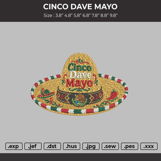 CINCO DAVE MAYO Embroidery File 6 sizes