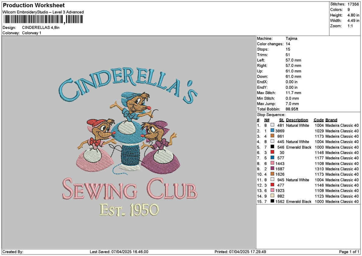 Cinderellas 0704 Embroidery File 6 sizes
