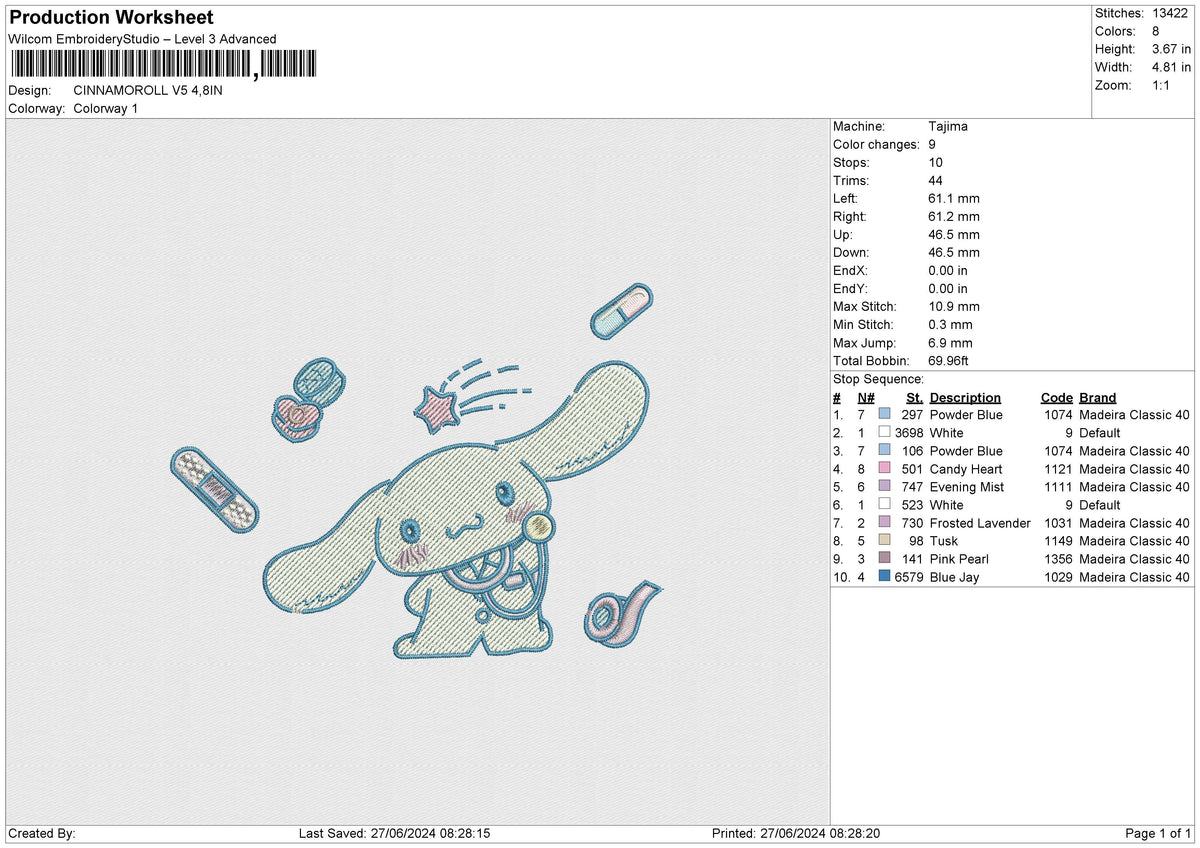 CINNAMOROLL V5 Embroidery File 6 size