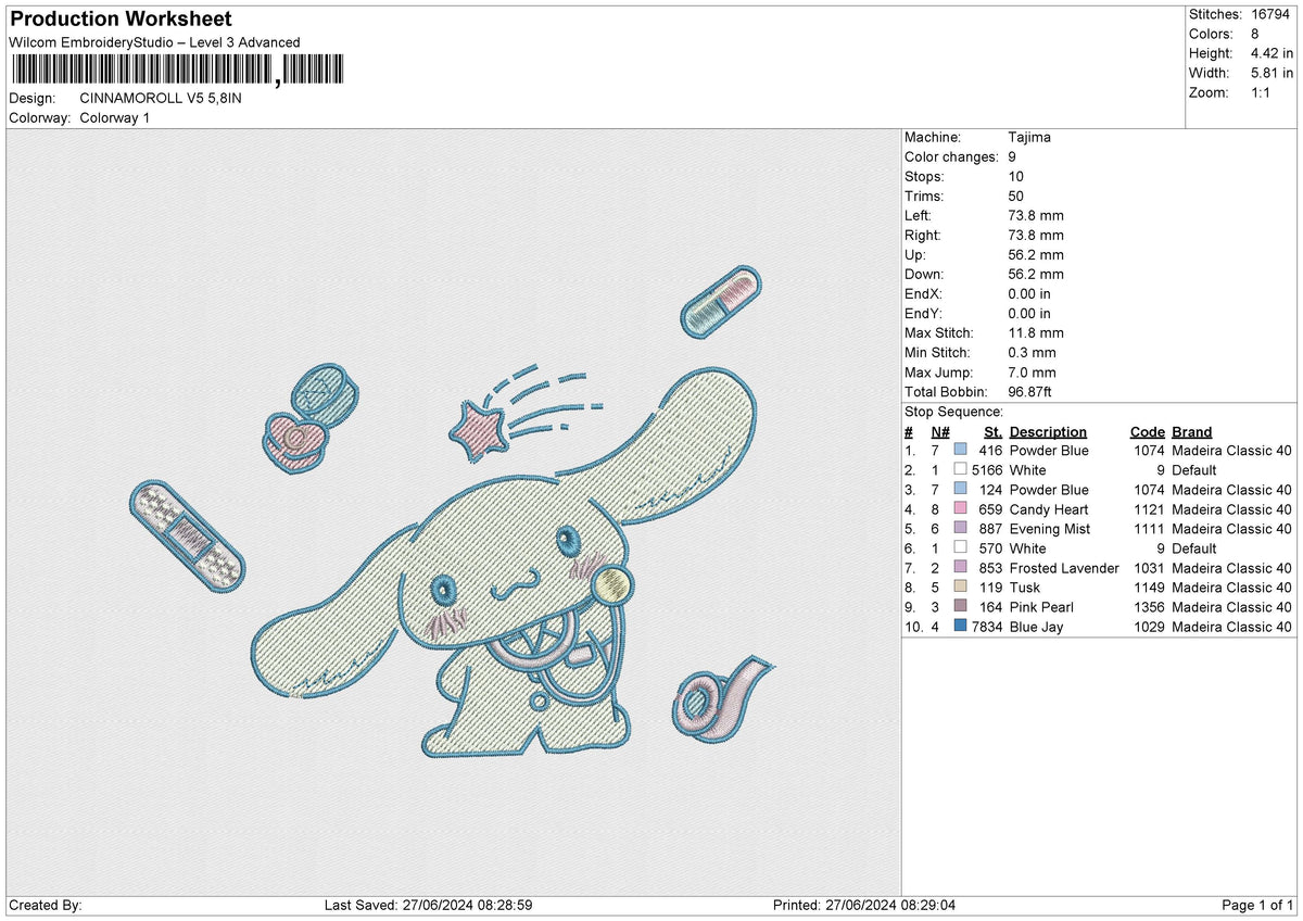 CINNAMOROLL V5 Embroidery File 6 size