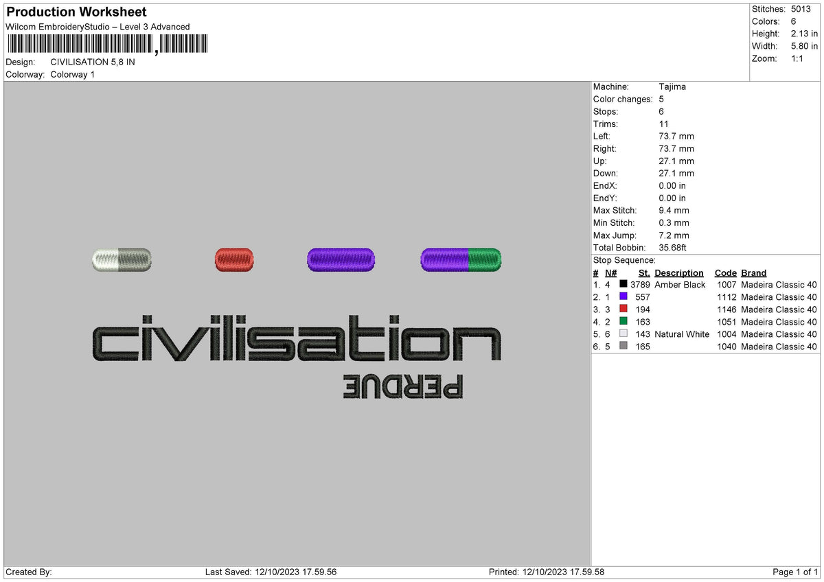 Civilisation Embroidery File 6 sizes
