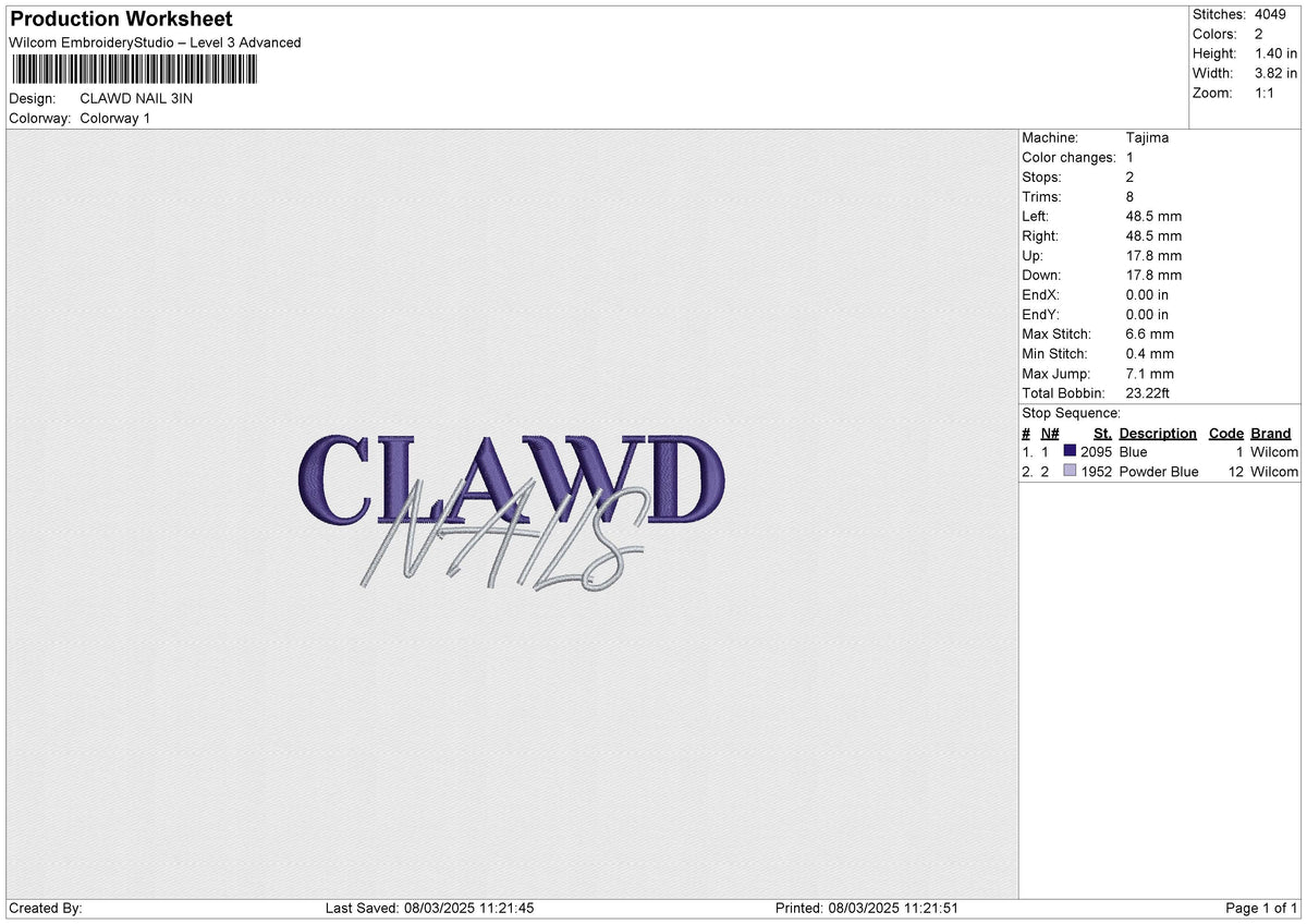 CLAWD NAIL Embroidery File 6 size