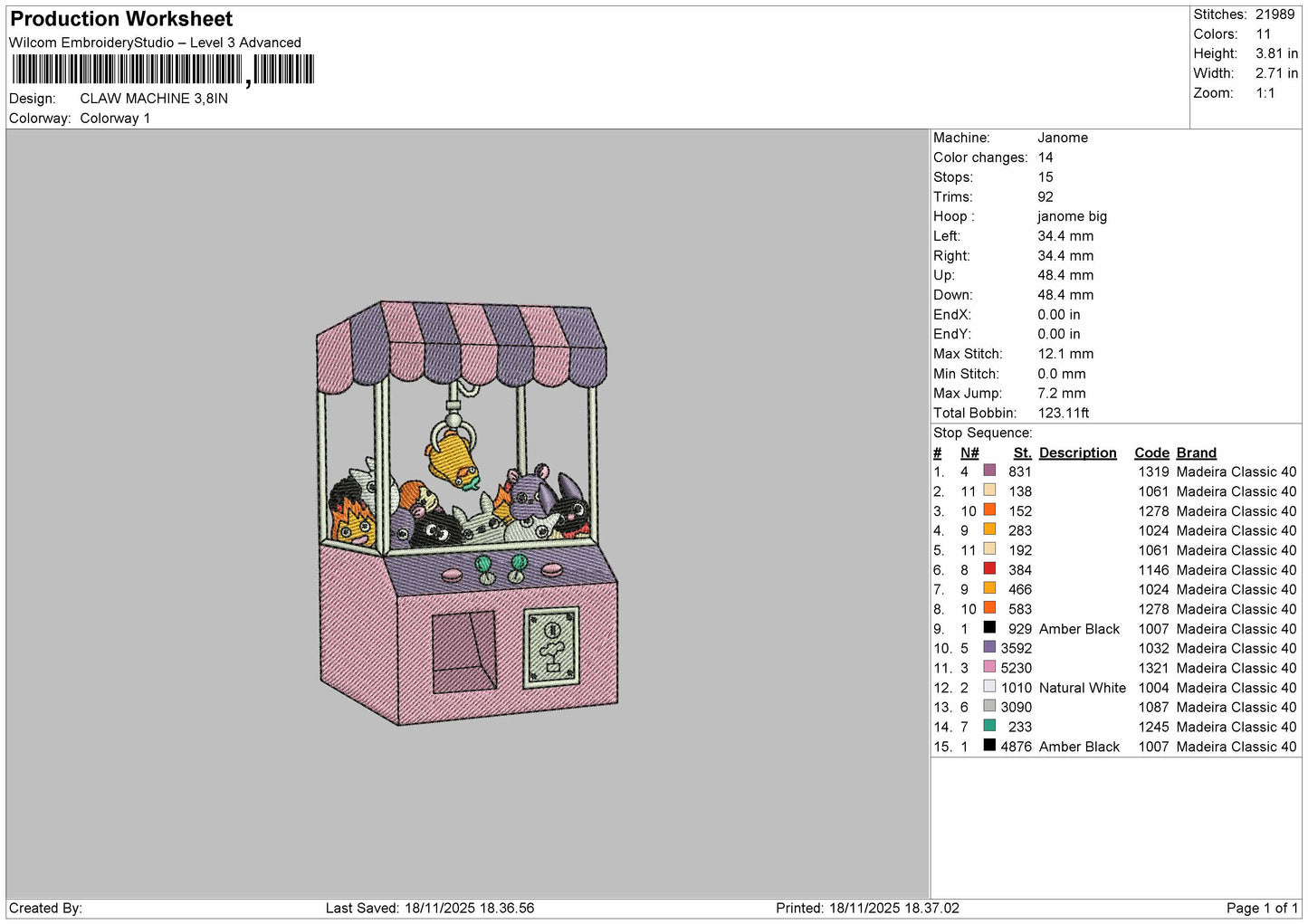 Claw Machine Embroidery File