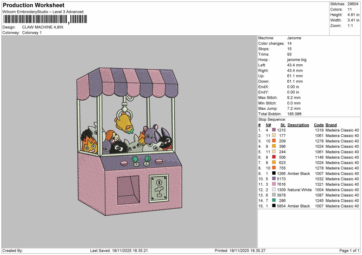 Claw Machine Embroidery File