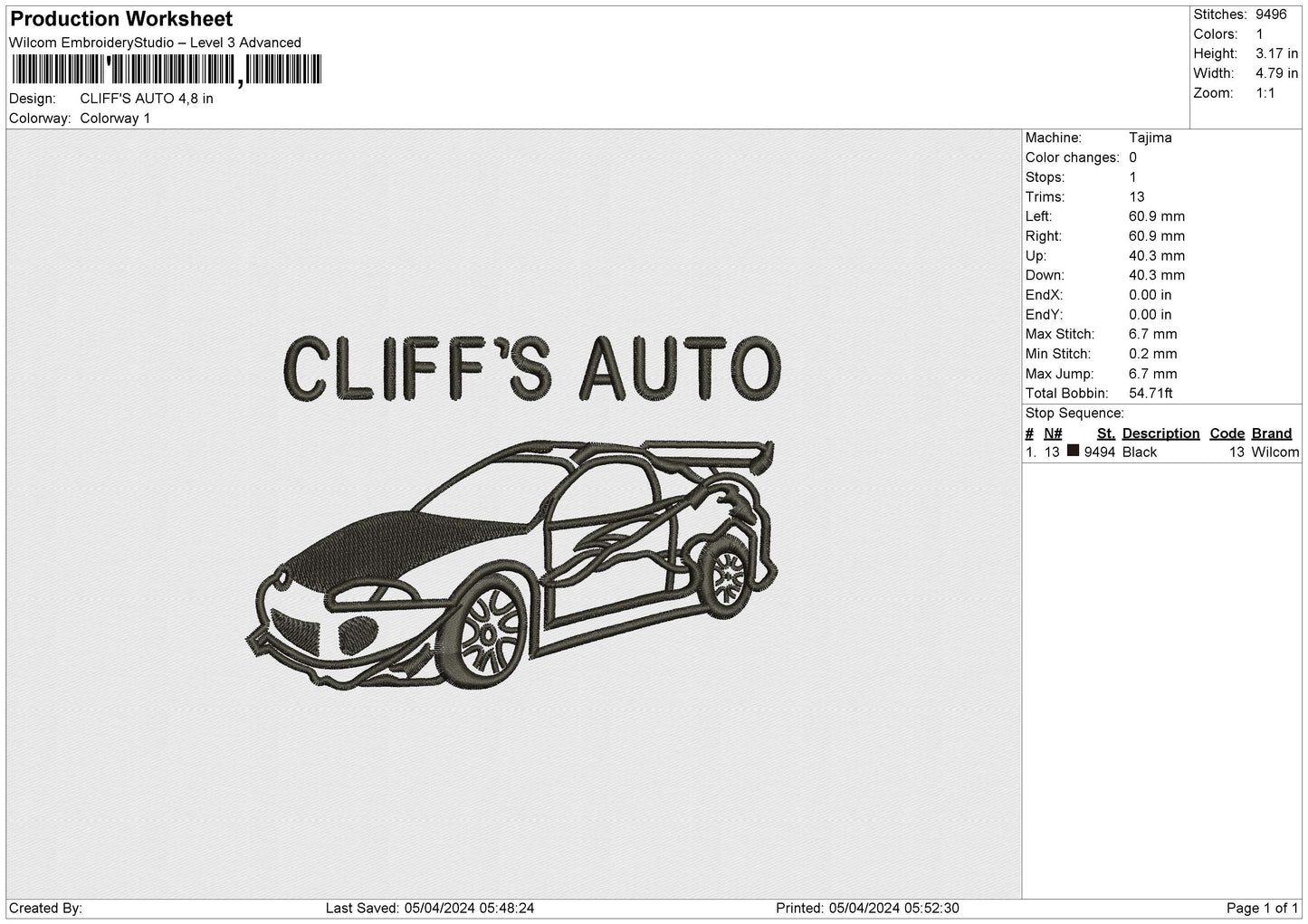 CLIFF'S AUTO Embroidery File 6 size