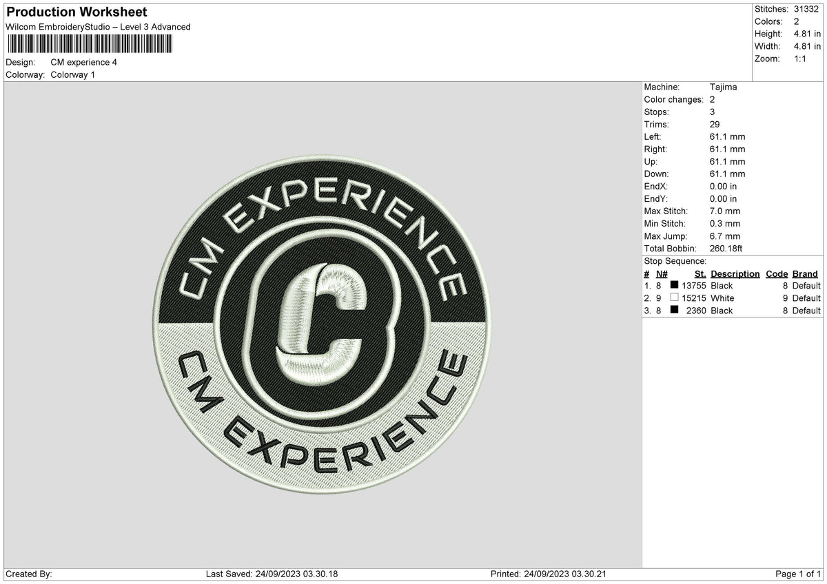 Cm Experience Embroidery File 6 sizes