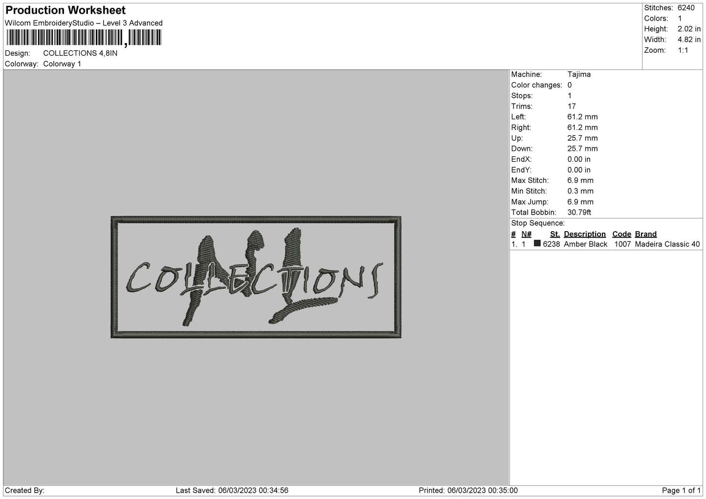 Collections Embroidery File 6 sizes