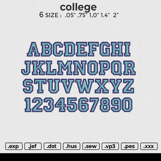 COLLEGE 2 COLORS Embroidery File 6 size