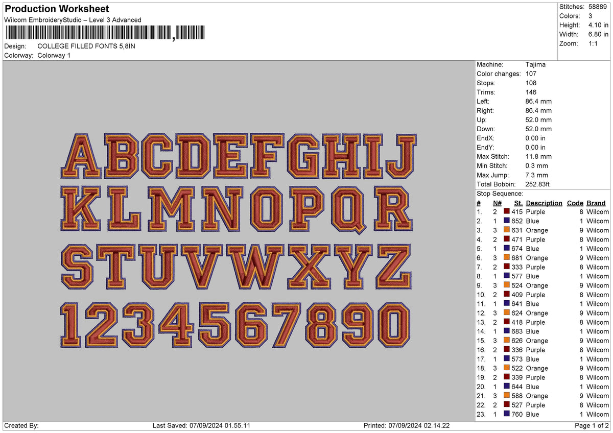 Filled Fonts Embroidery Files 1 sizes