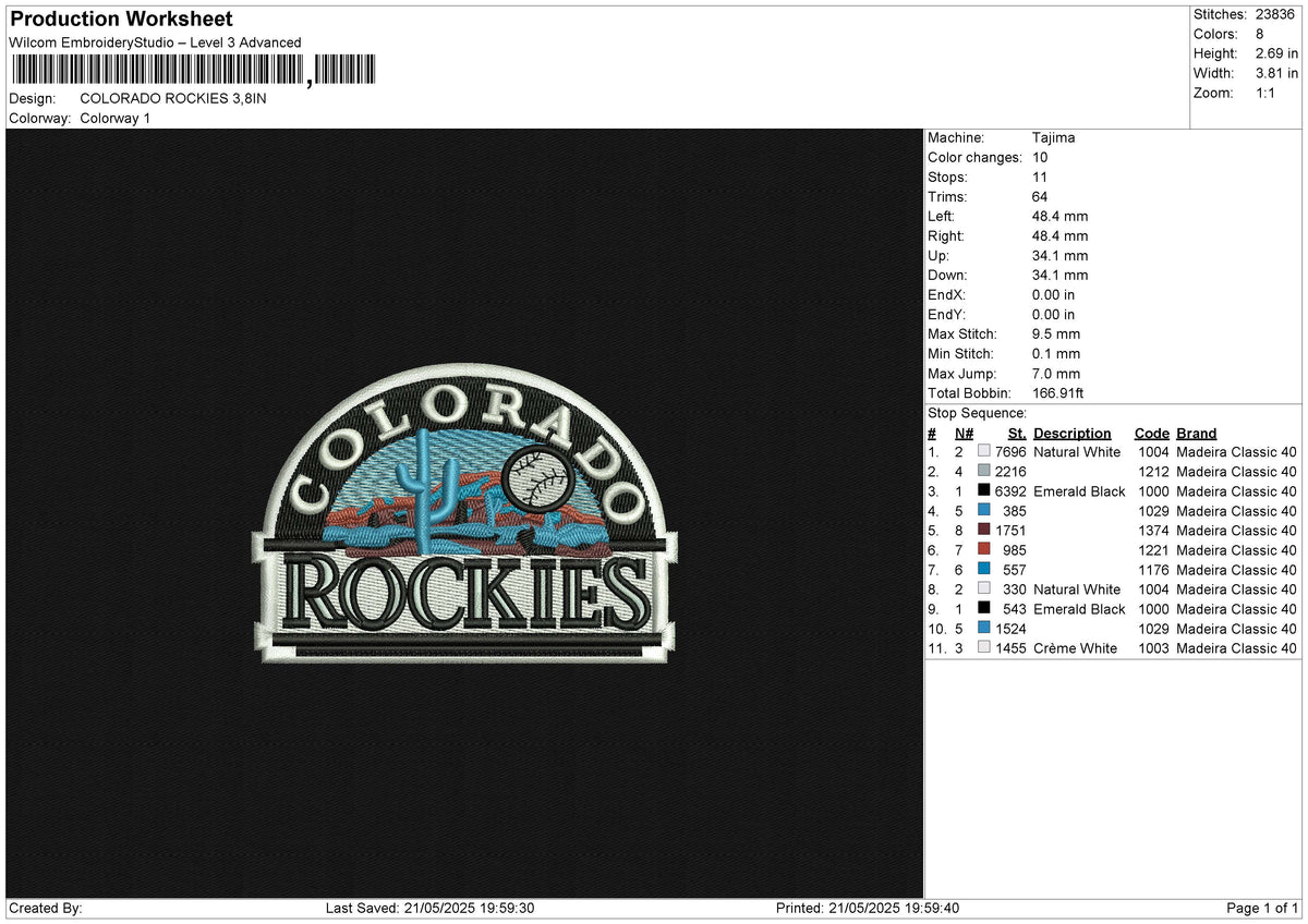 COLORADO ROCKIES Embroidery File 6 size