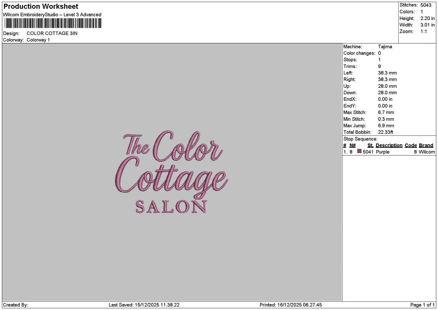 Colortext 1612 Embroidery File 6 sizes