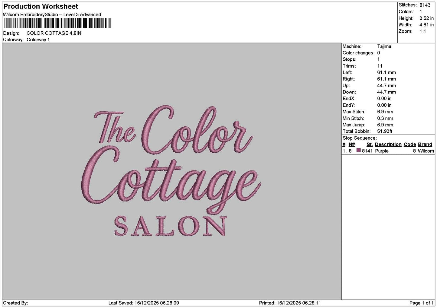 Colortext 1612 Embroidery File 6 sizes