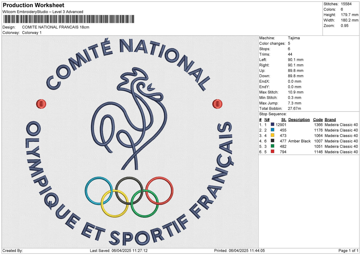 COMITE NATIONAL FRANCAIS Embroidery File 6 size